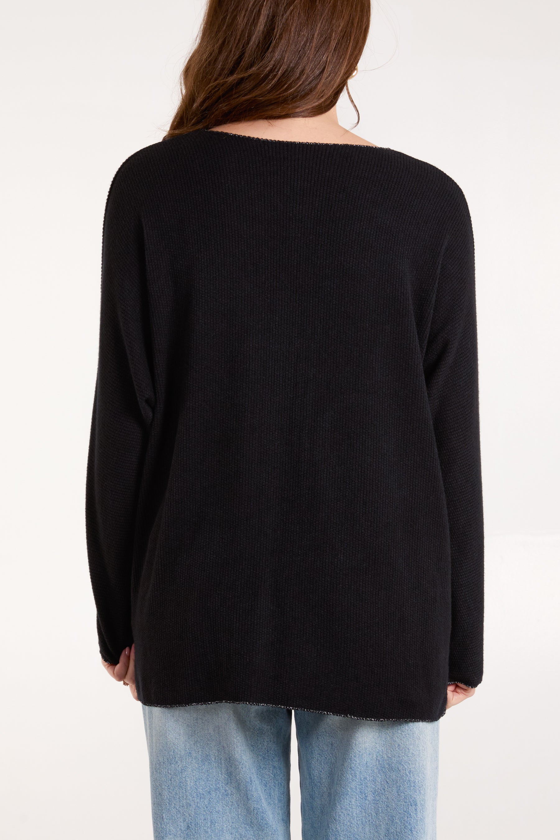 Lurex Trim V-Neck Fine Knit Jumper