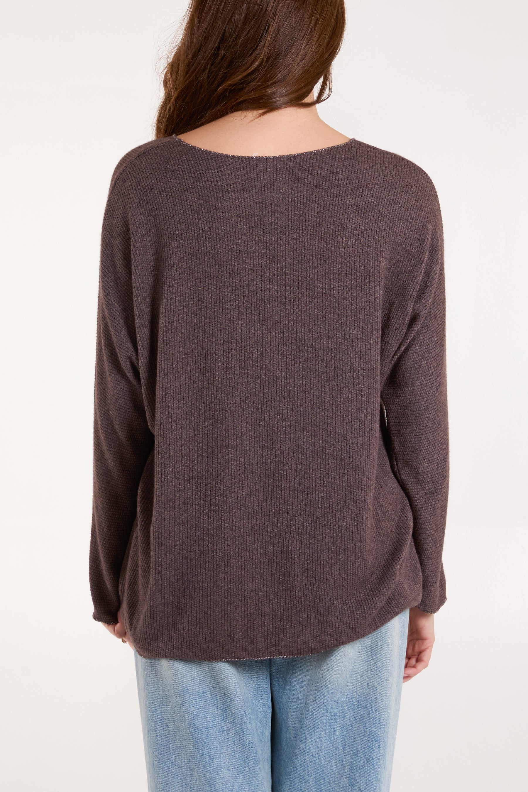 Lurex Trim V-Neck Fine Knit Jumper