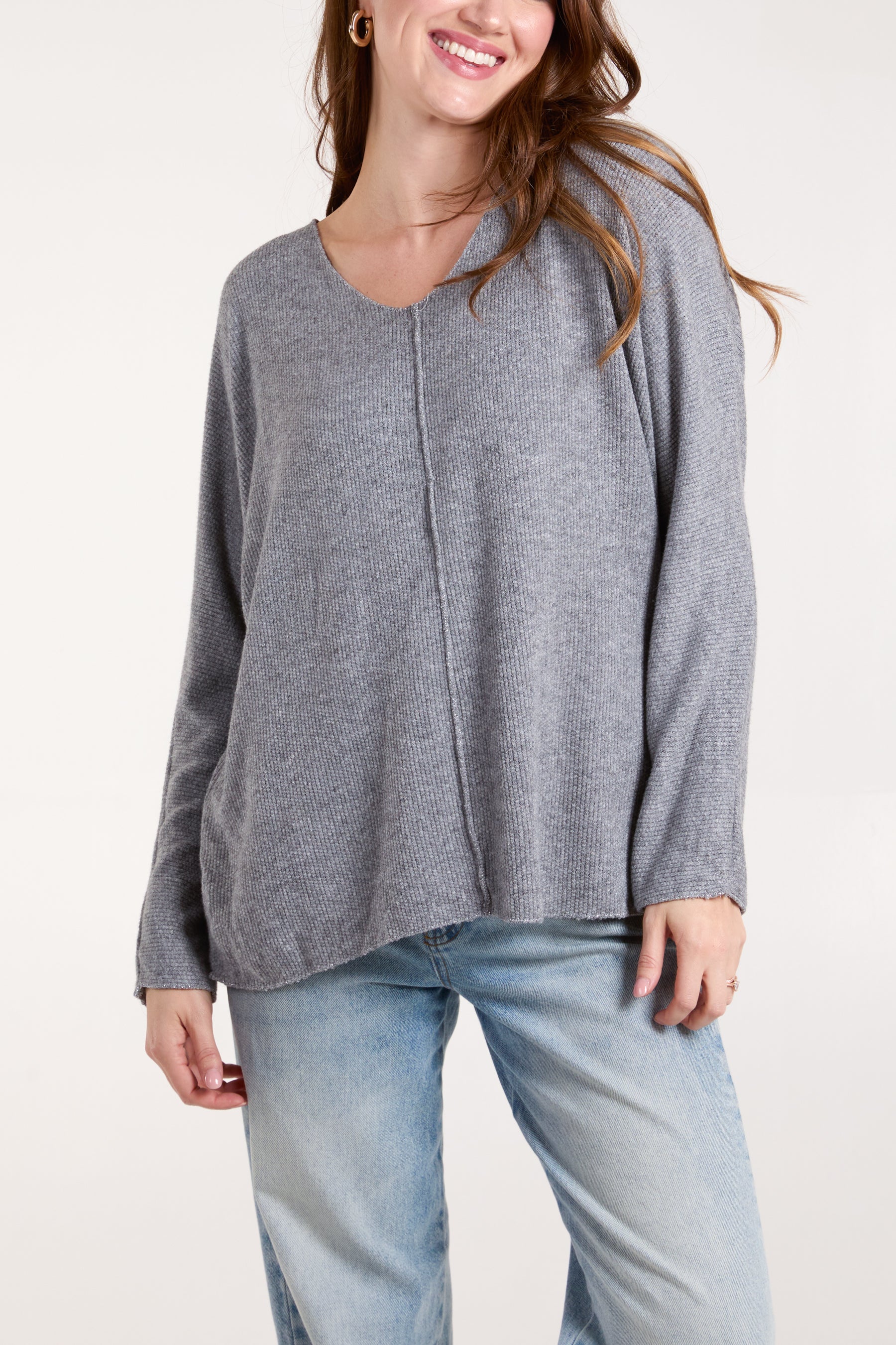 Lurex Trim V-Neck Fine Knit Jumper