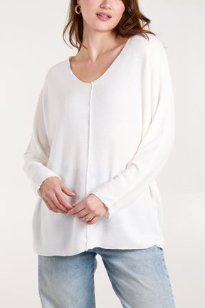 Lurex Trim V-Neck Fine Knit Jumper