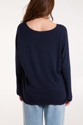 Lurex Trim V-Neck Fine Knit Jumper