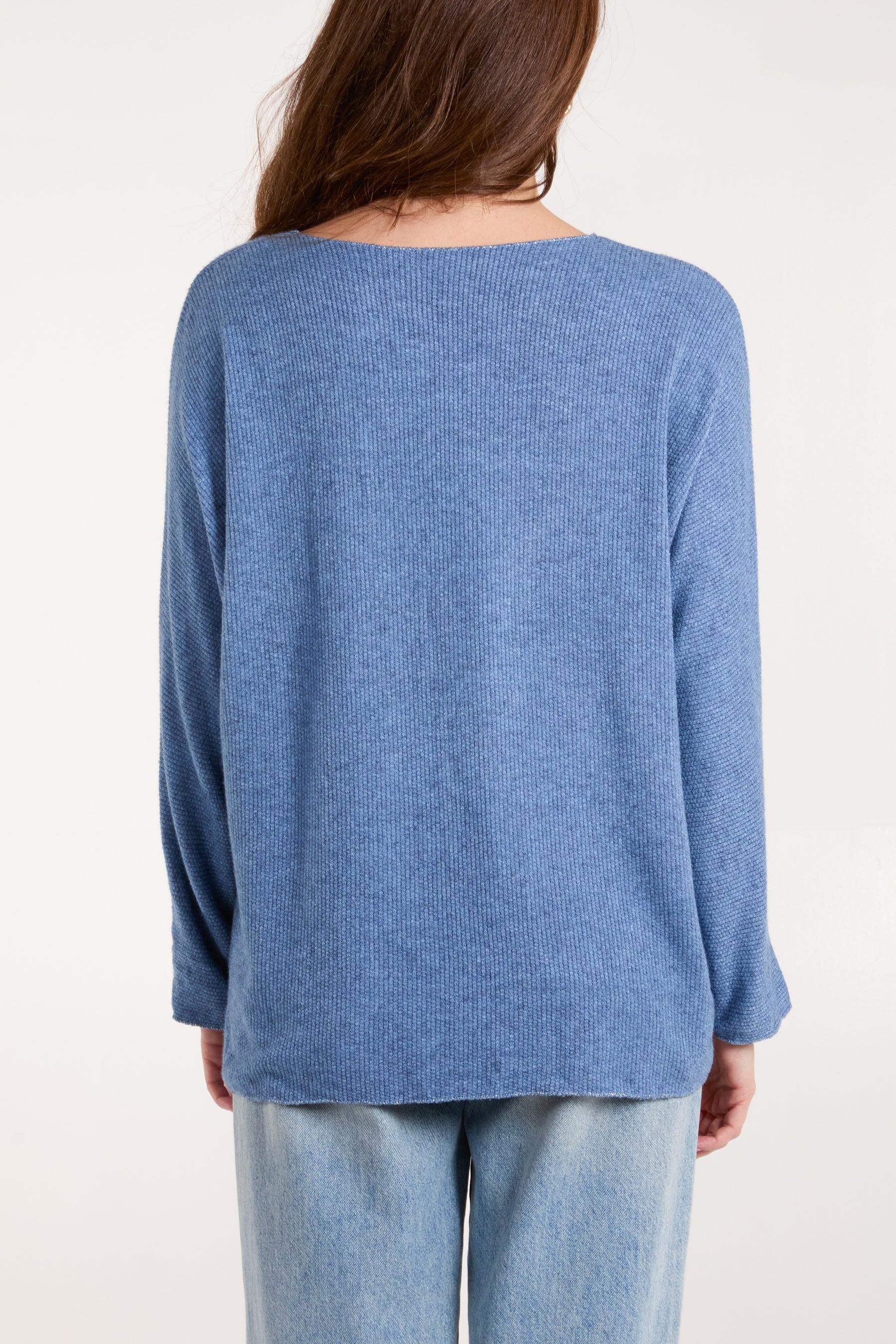 Lurex Trim V-Neck Fine Knit Jumper