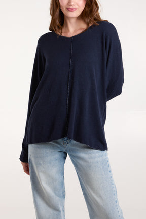 Lurex Trim V-Neck Fine Knit Jumper