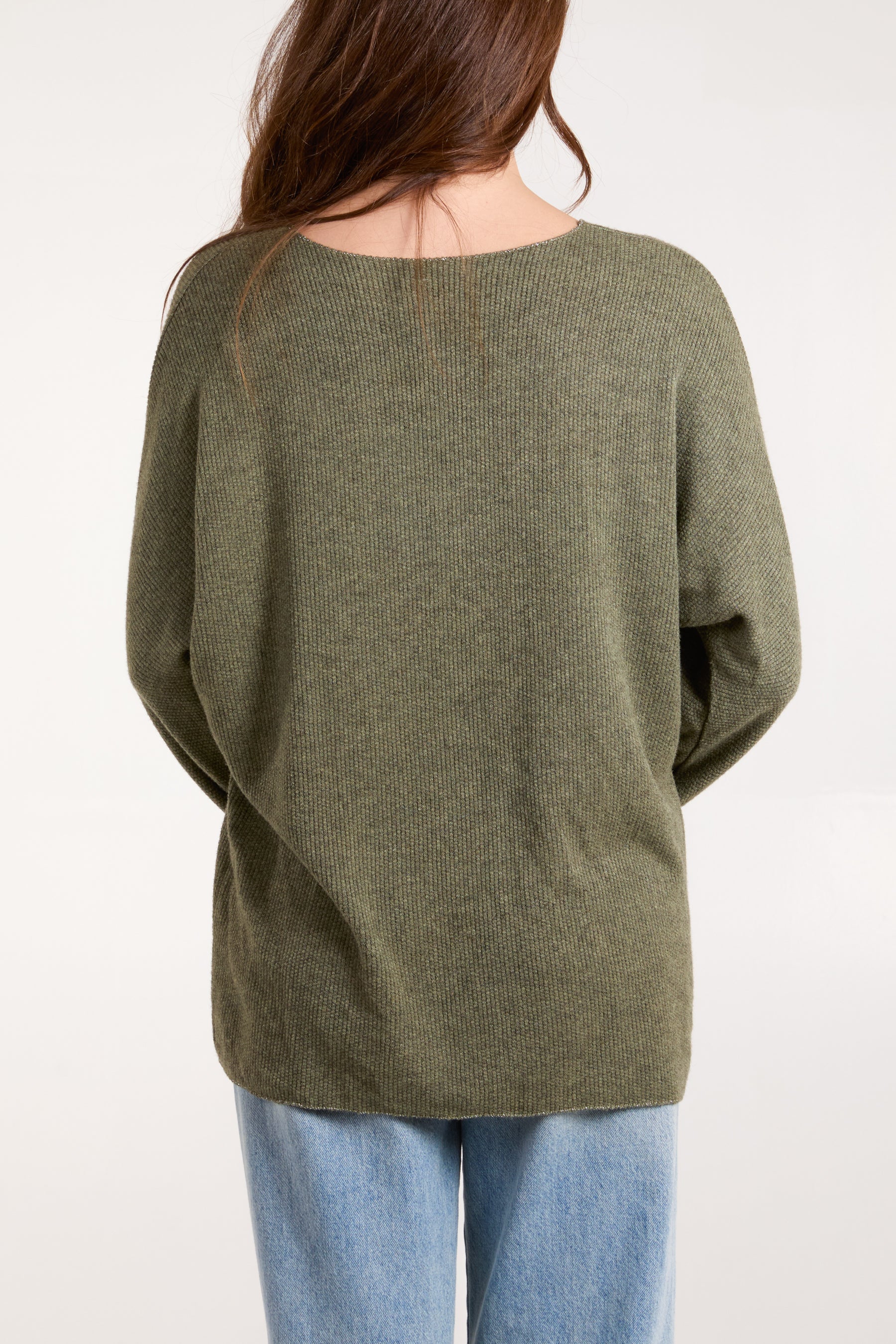 Lurex Trim V-Neck Fine Knit Jumper