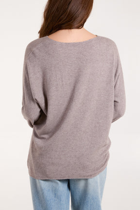 Lurex Trim V-Neck Fine Knit Jumper