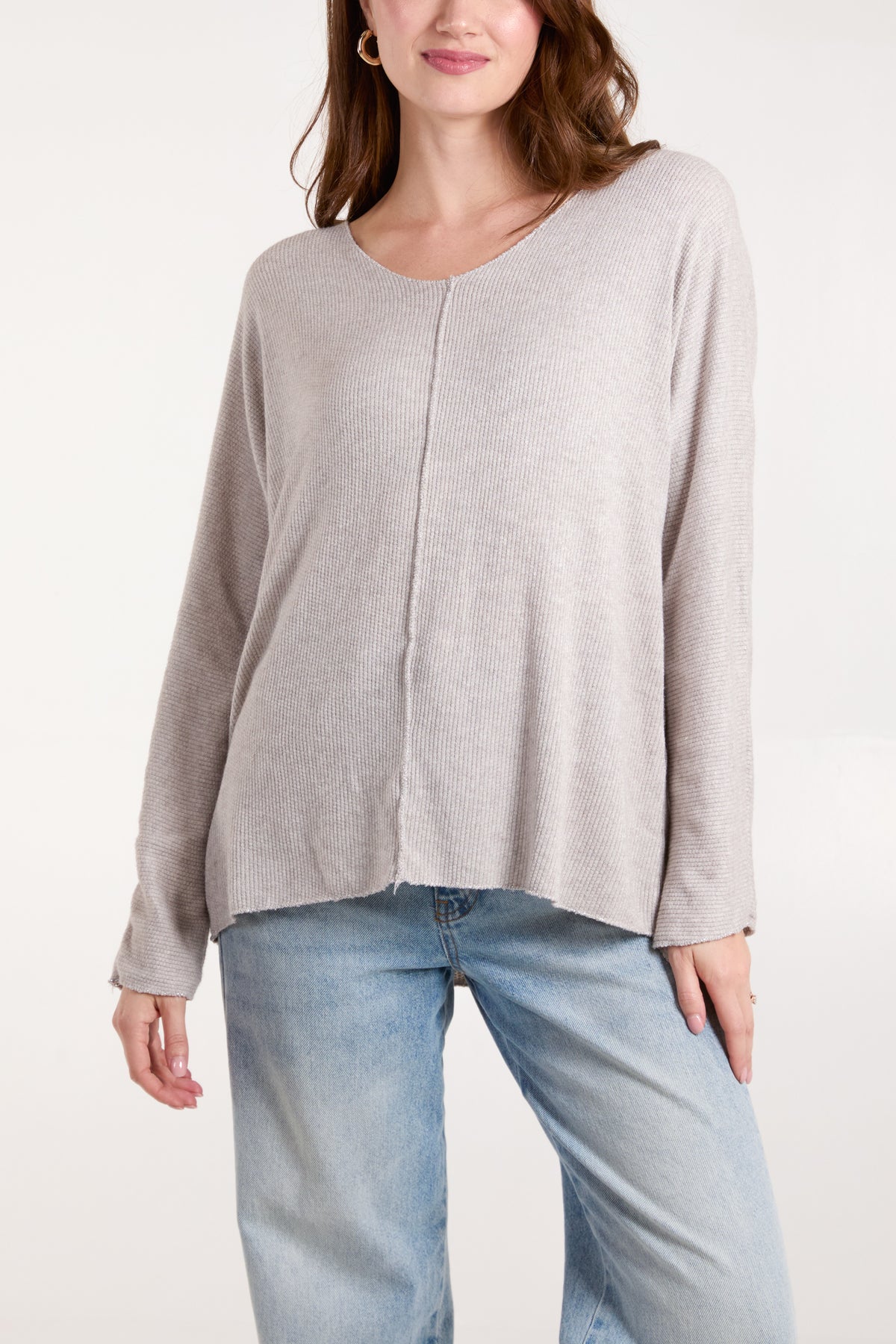 Lurex Trim V-Neck Fine Knit Jumper