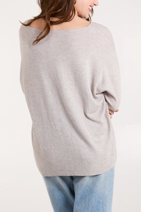 Lurex Trim V-Neck Fine Knit Jumper