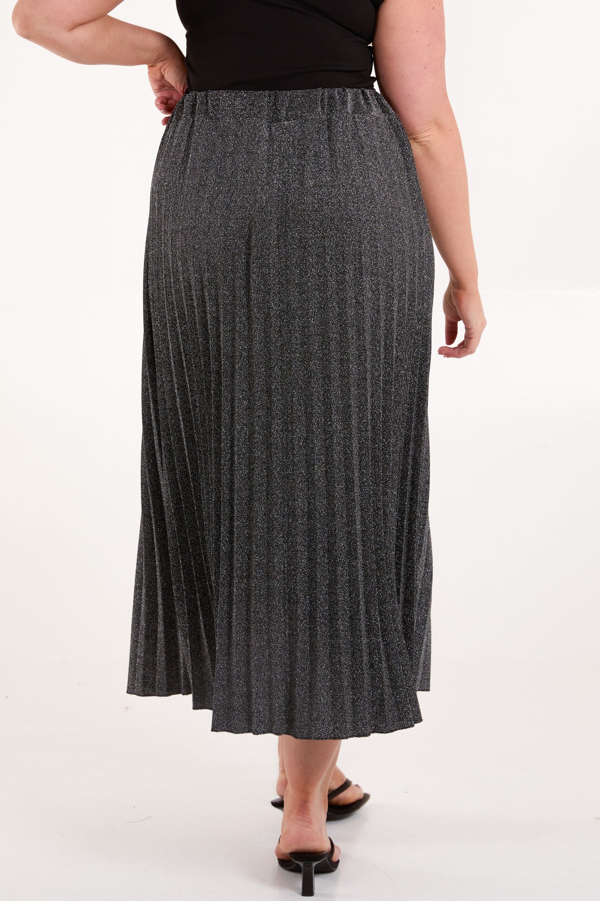 Shimmer Pleated Midi Skirt