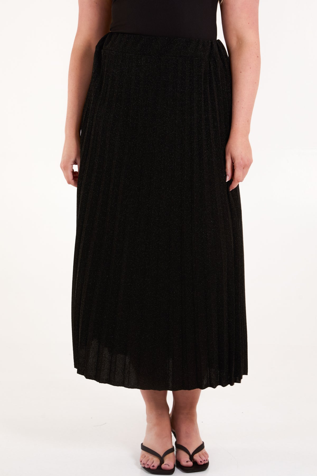 Shimmer Pleated Midi Skirt