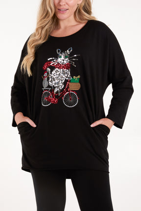 Sequin Cat Bike Sweat Top