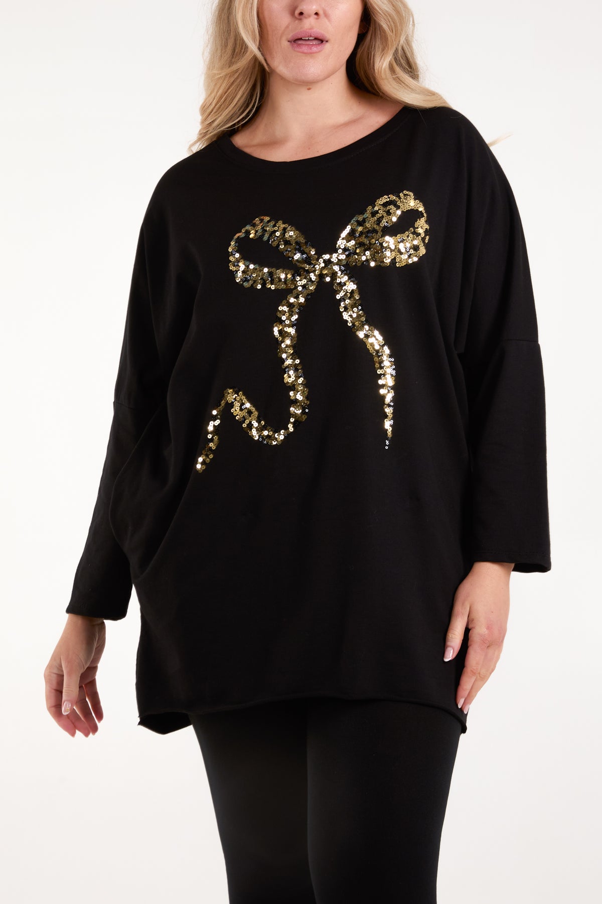 Sequin Bow Pockets Sweatshirt