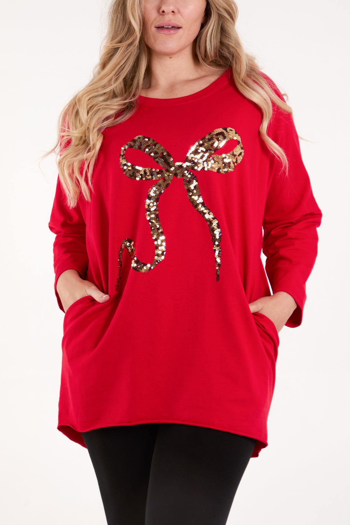 Sequin Bow Pockets Sweatshirt