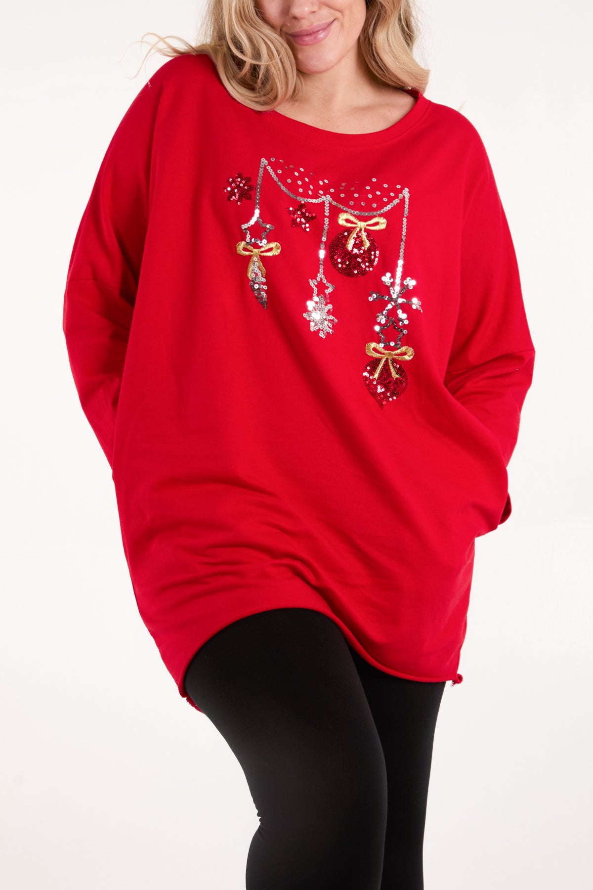 Embroidered Christmas Baubles Sweat Top