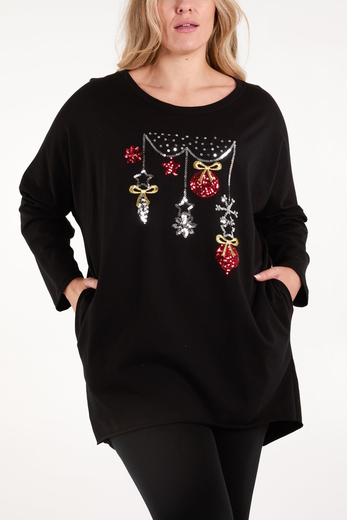 Embroidered Christmas Baubles Sweat Top