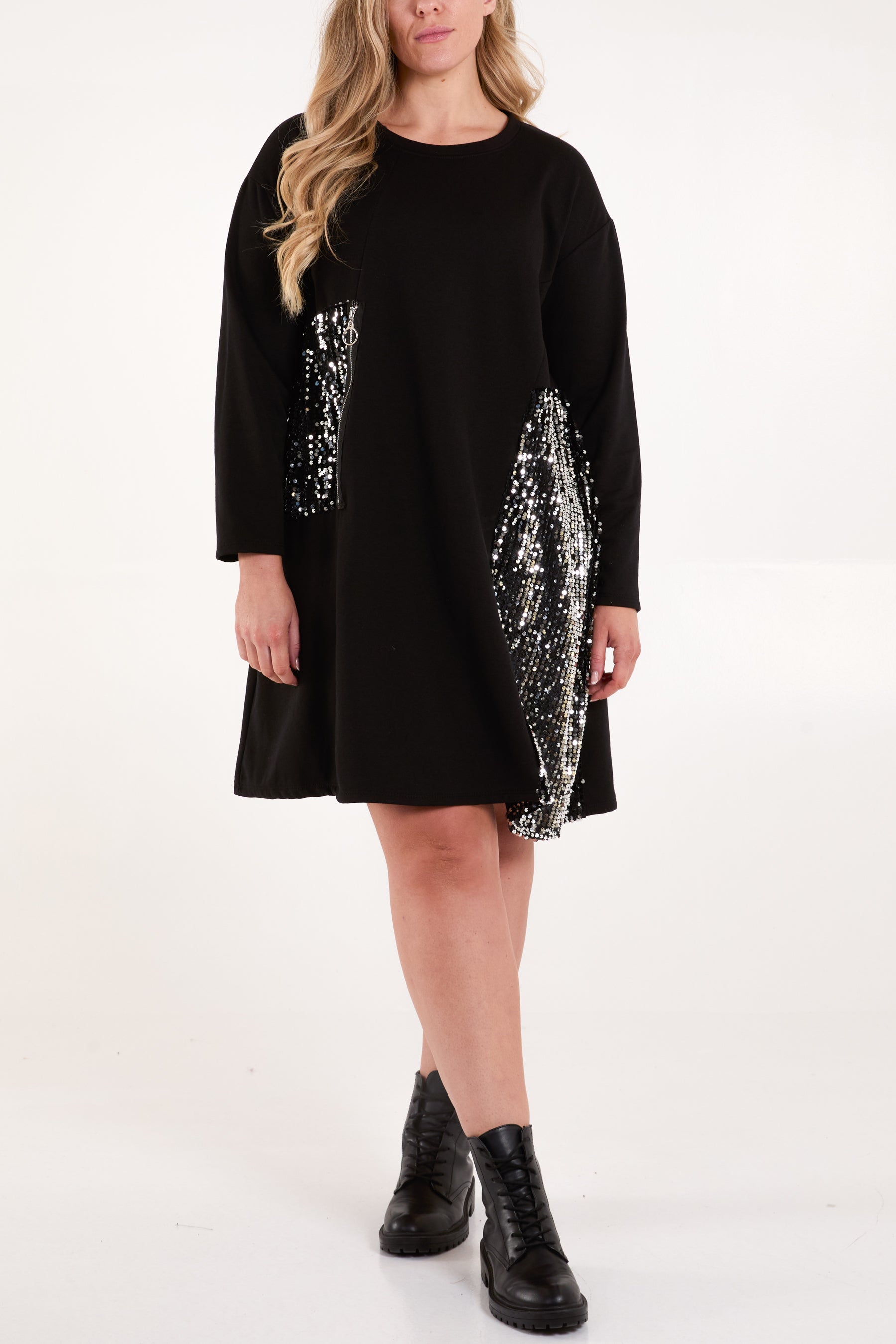 Sequin Insert Long Sleeve Sweat Dress