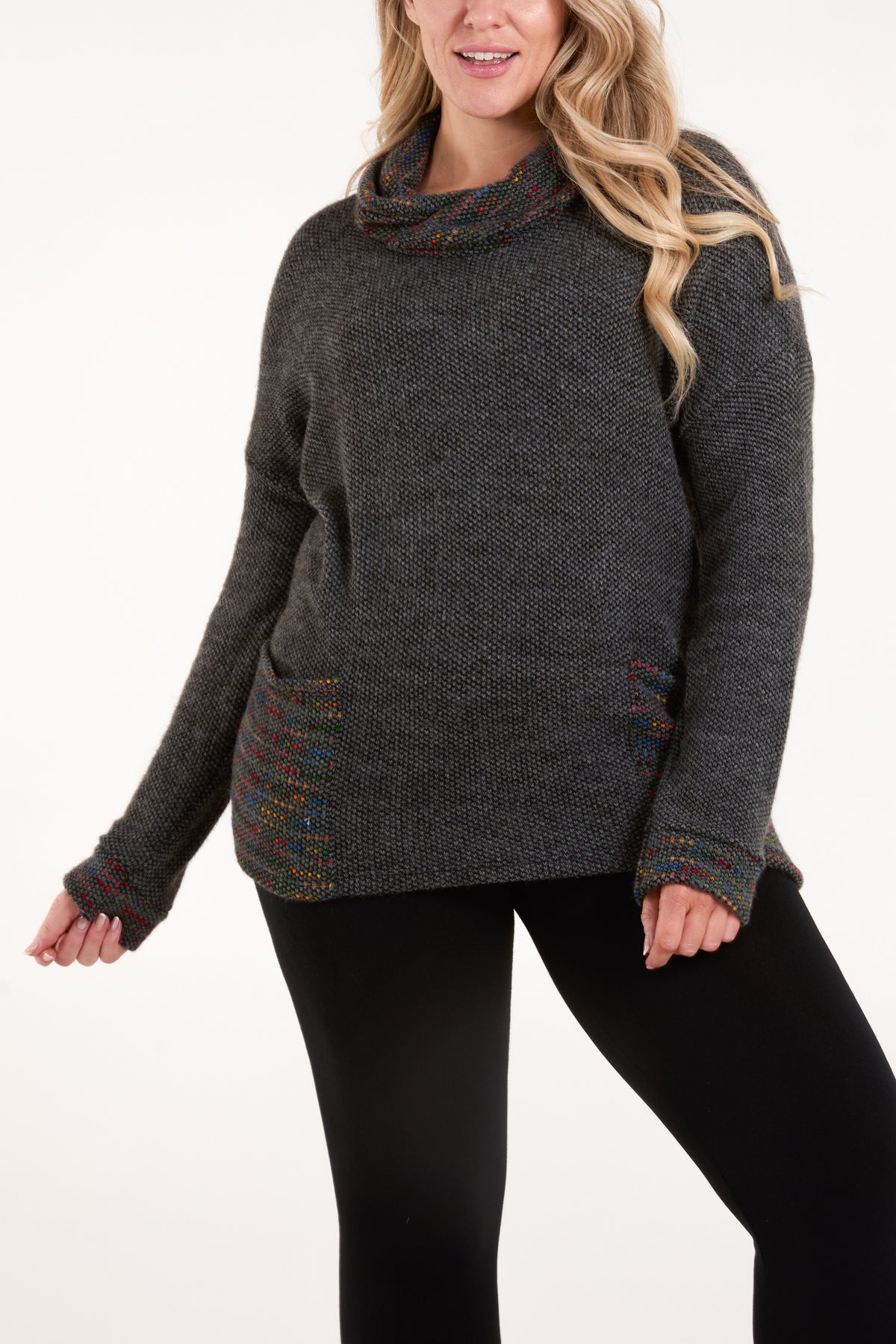 Multicolour High Neck & Pockets Jumper