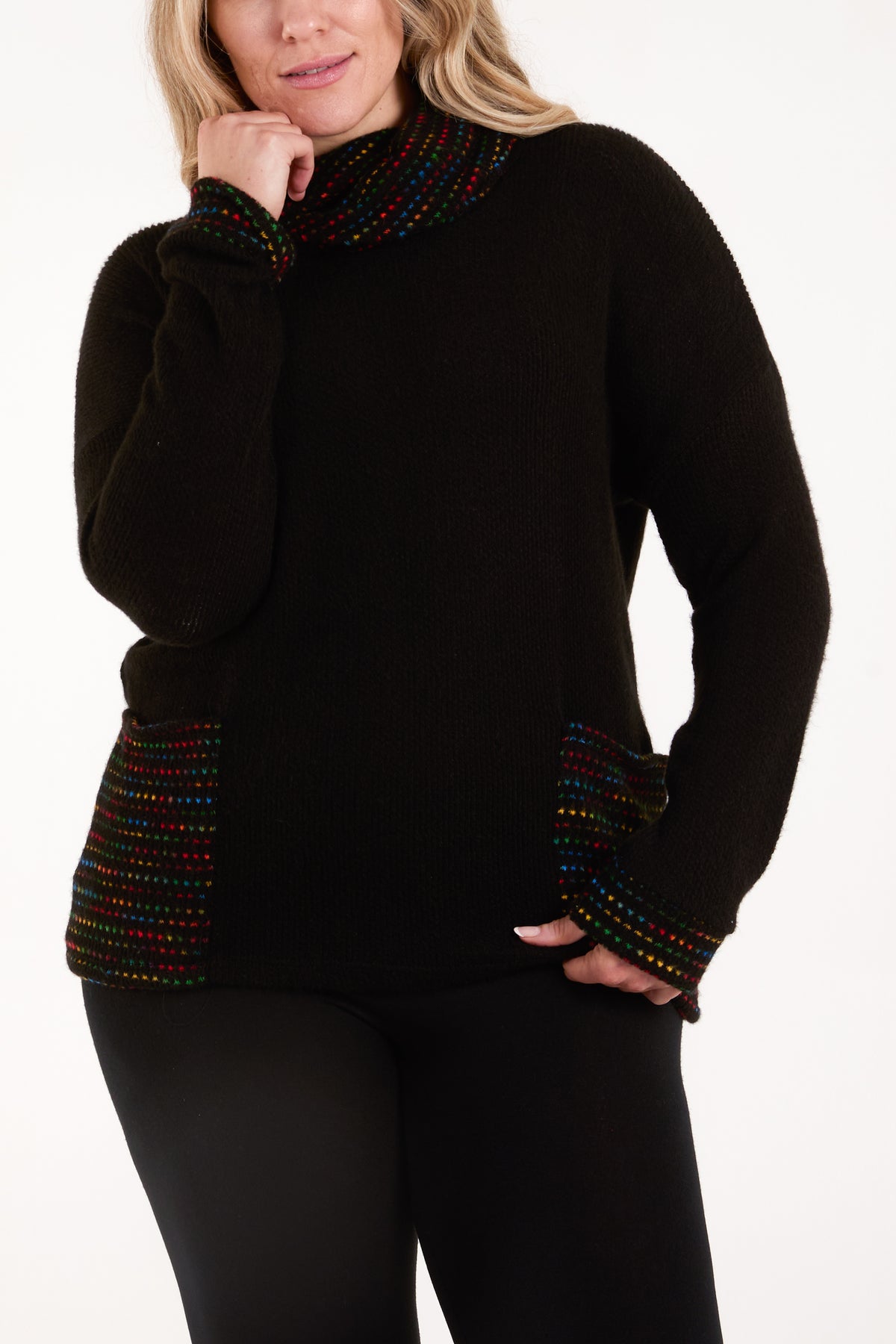 Multicolour High Neck & Pockets Jumper