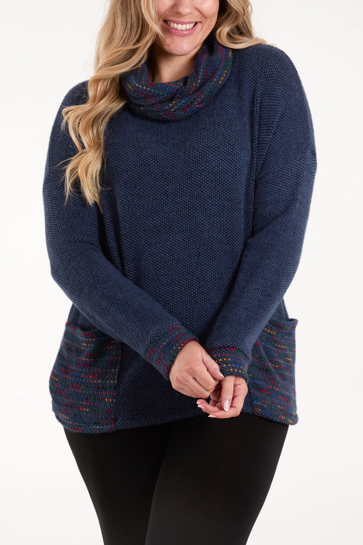 Multicolour High Neck & Pockets Jumper