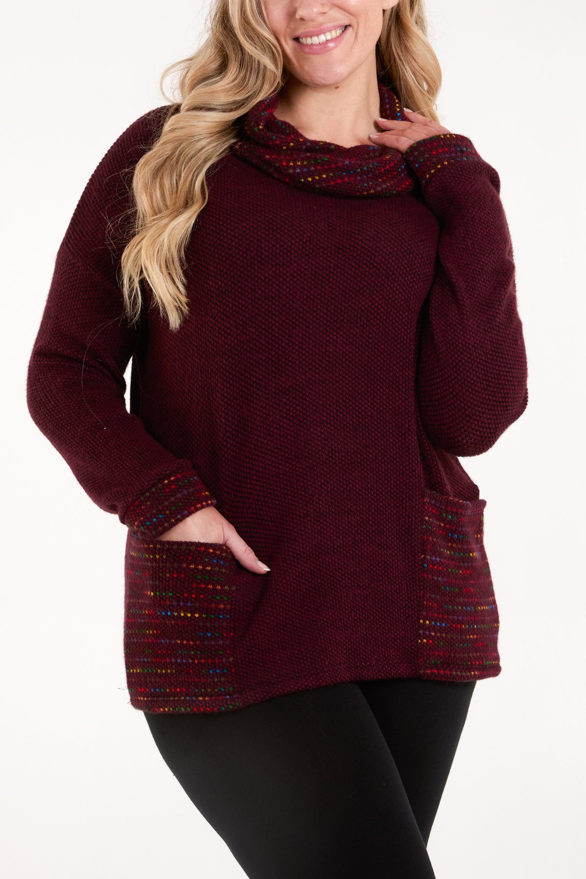 Multicolour High Neck & Pockets Jumper