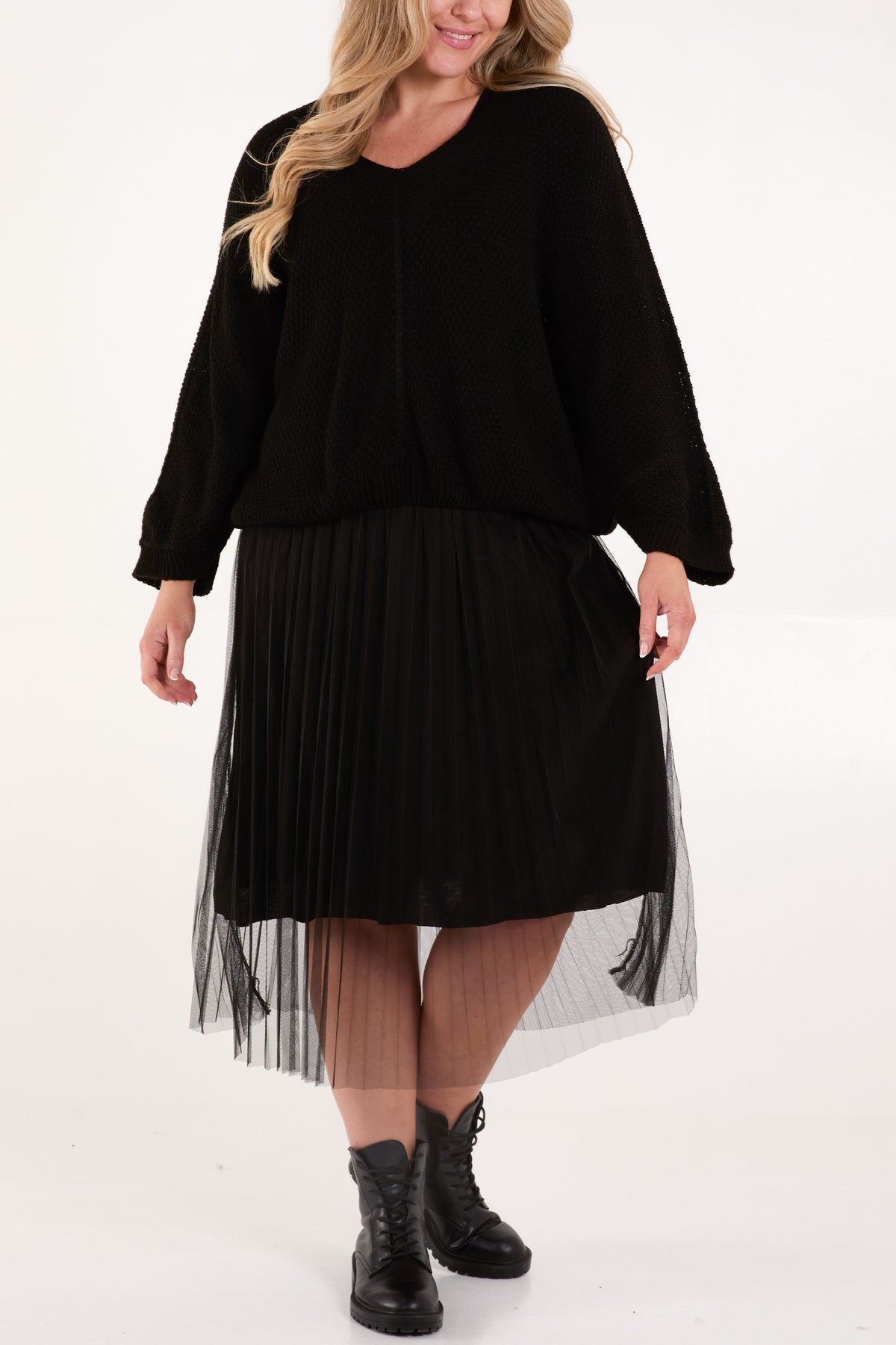 Tulle Midi Dress & Texture Jumper