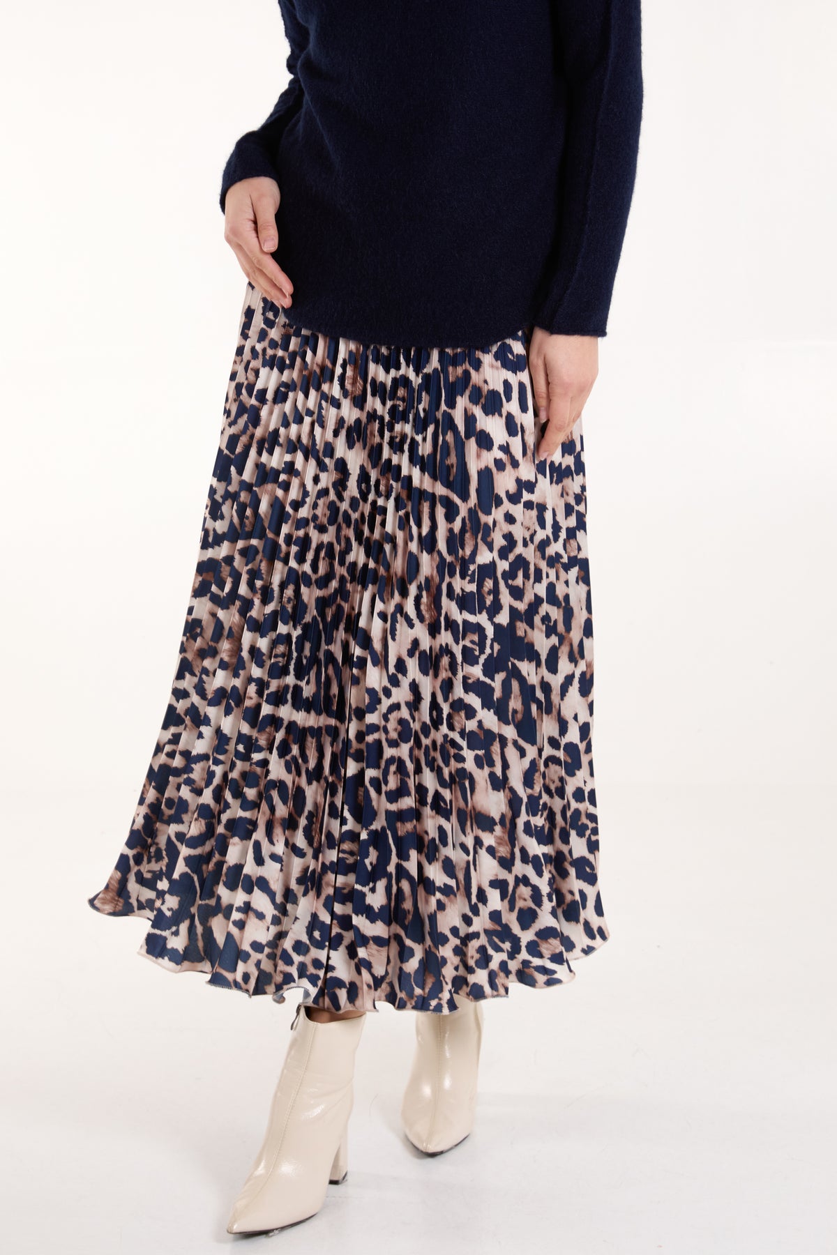 Animal Print Pleated Satin Skirt