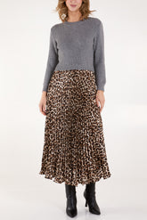 Jumper & Leopard Pleated Skirt Dress