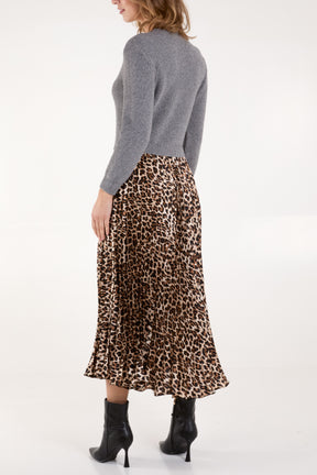 Jumper & Leopard Pleated Skirt Dress