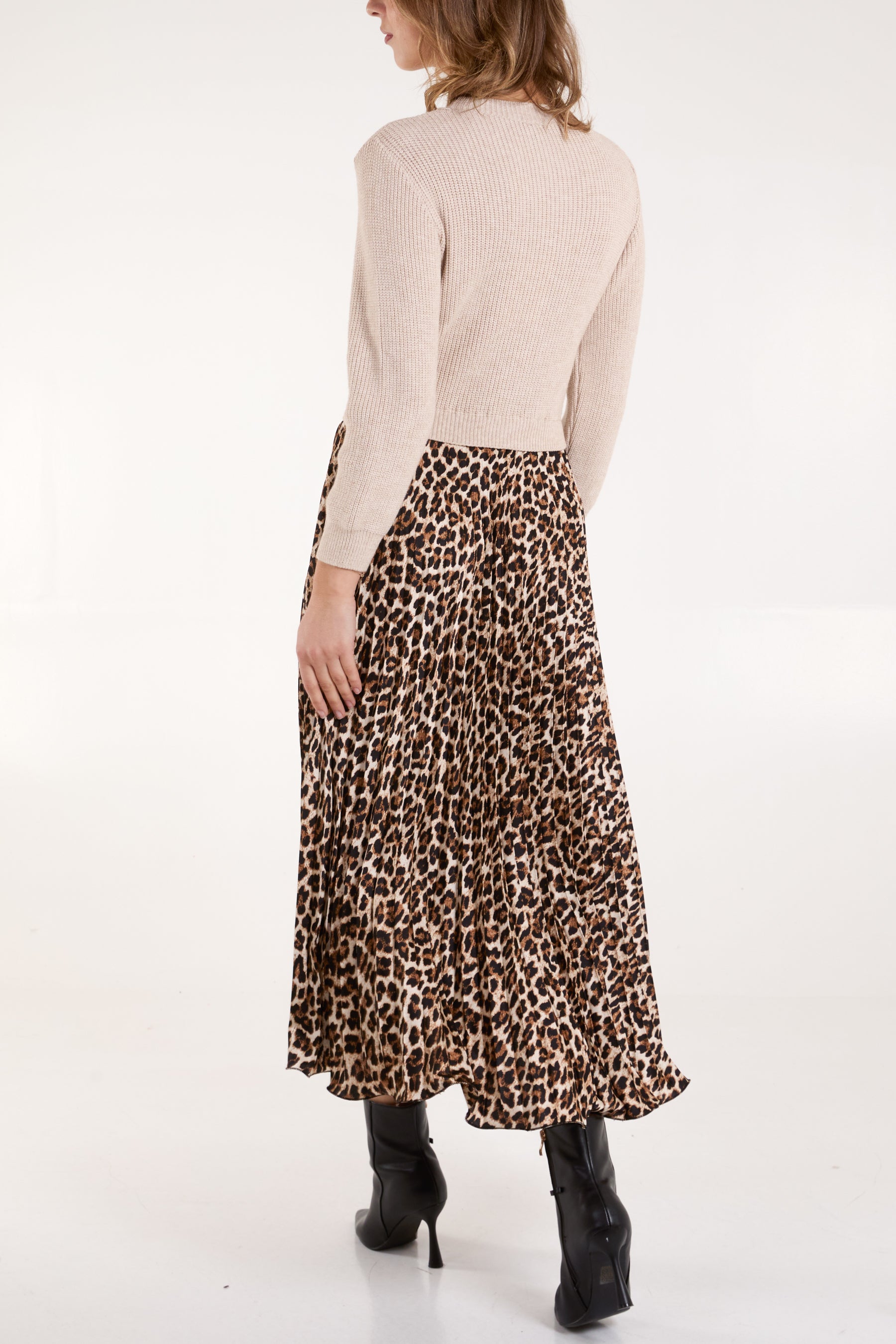 Jumper & Leopard Pleated Skirt Dress