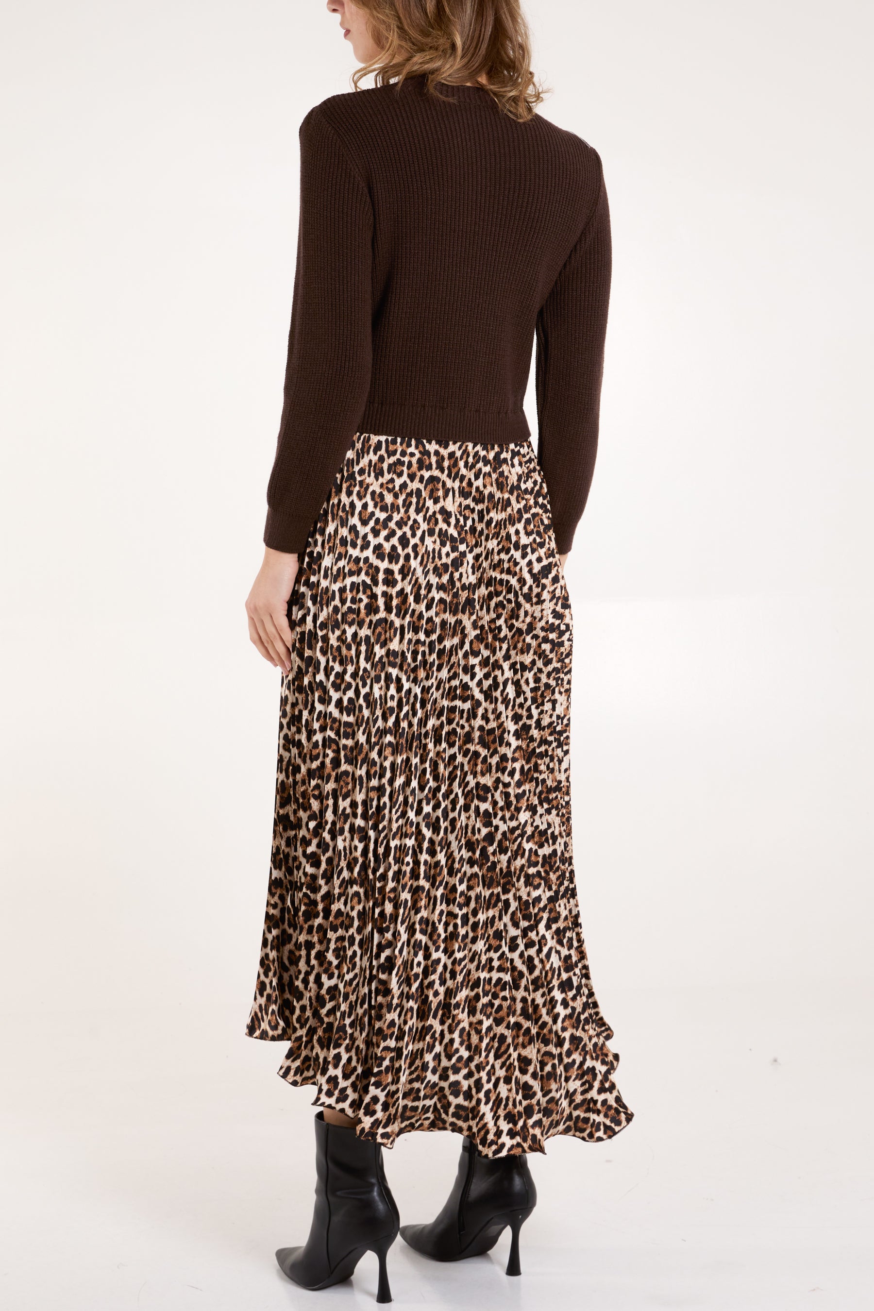 Jumper & Leopard Pleated Skirt Dress