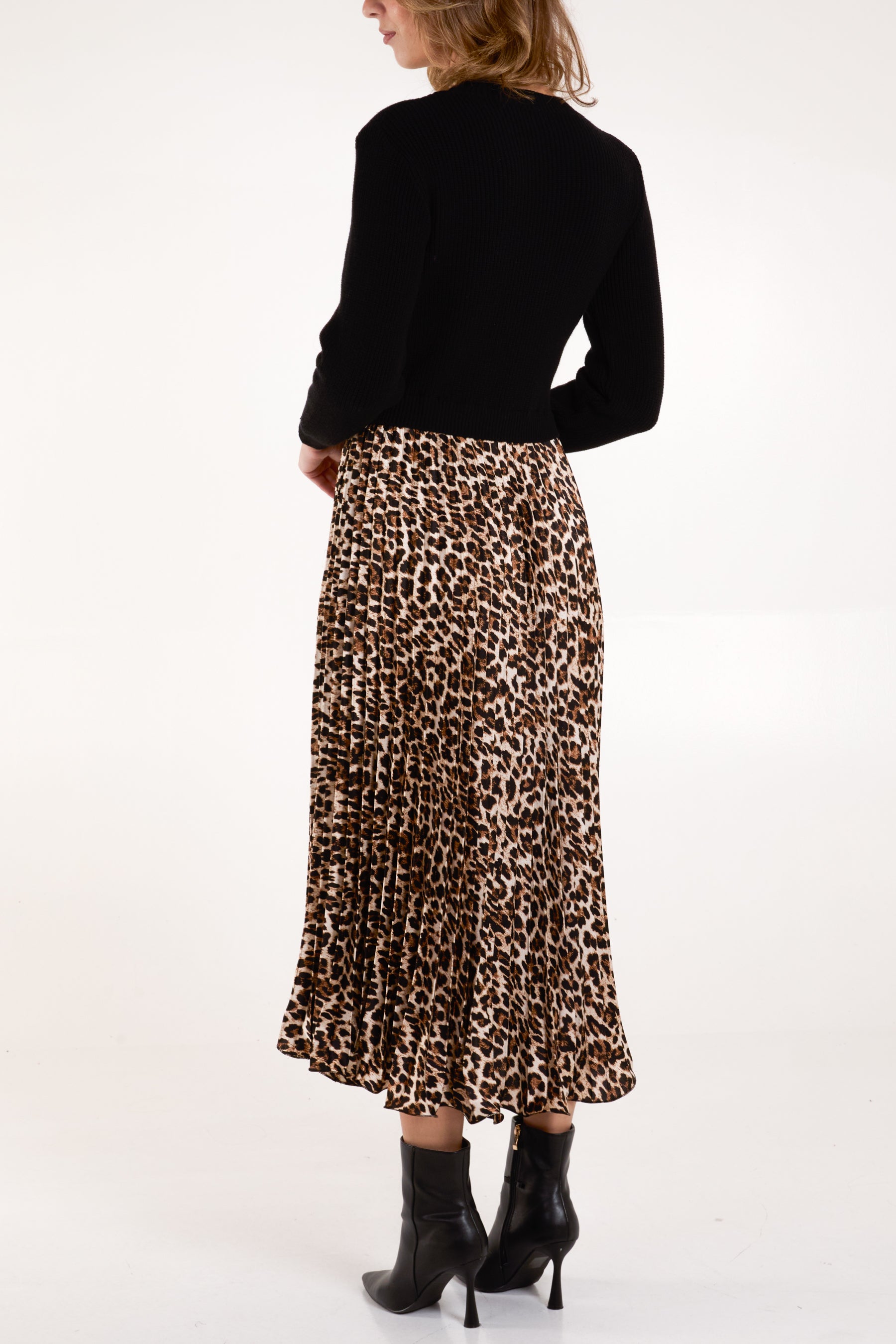 Jumper & Leopard Pleated Skirt Dress