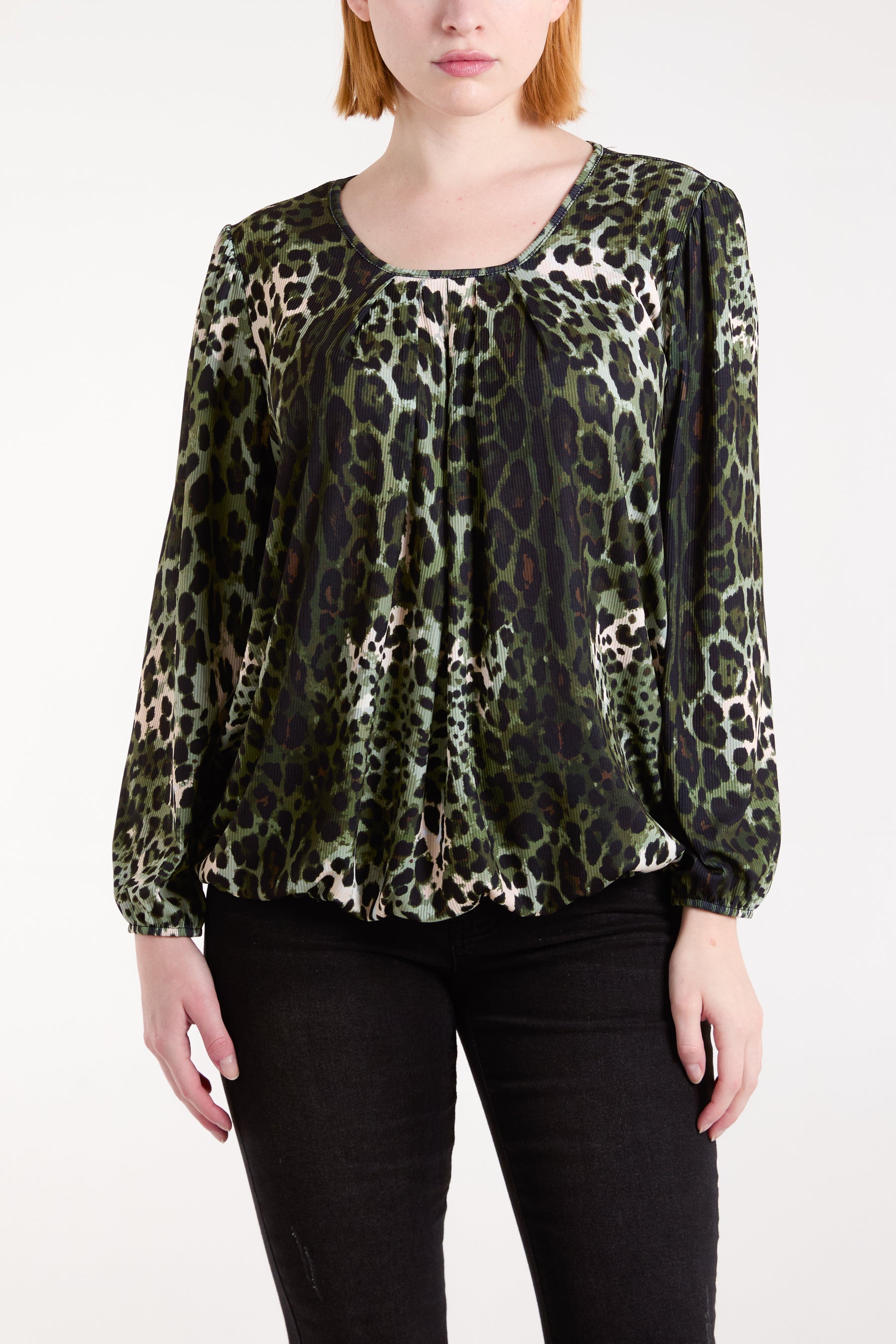 Animal Round Neck Bubble Hem Rib Top