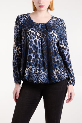 Animal Round Neck Bubble Hem Rib Top