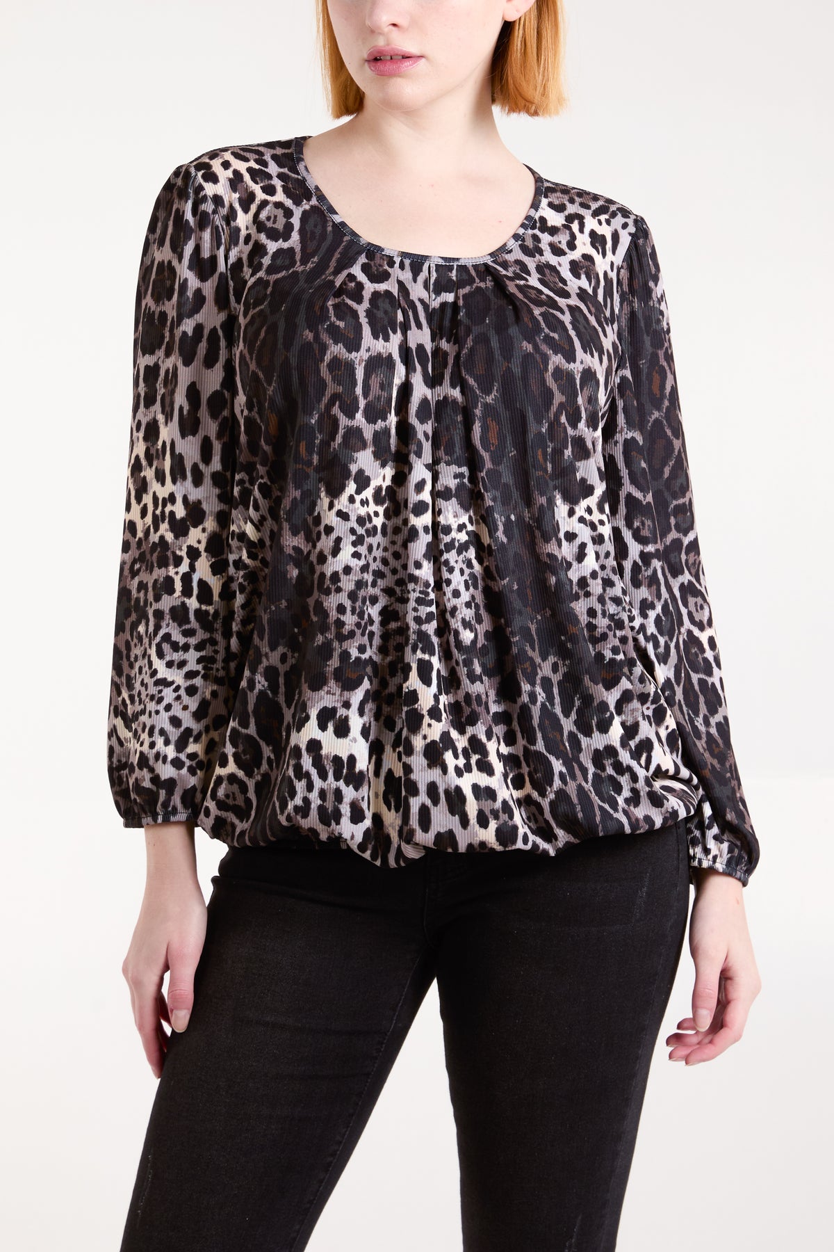 Animal Round Neck Bubble Hem Rib Top