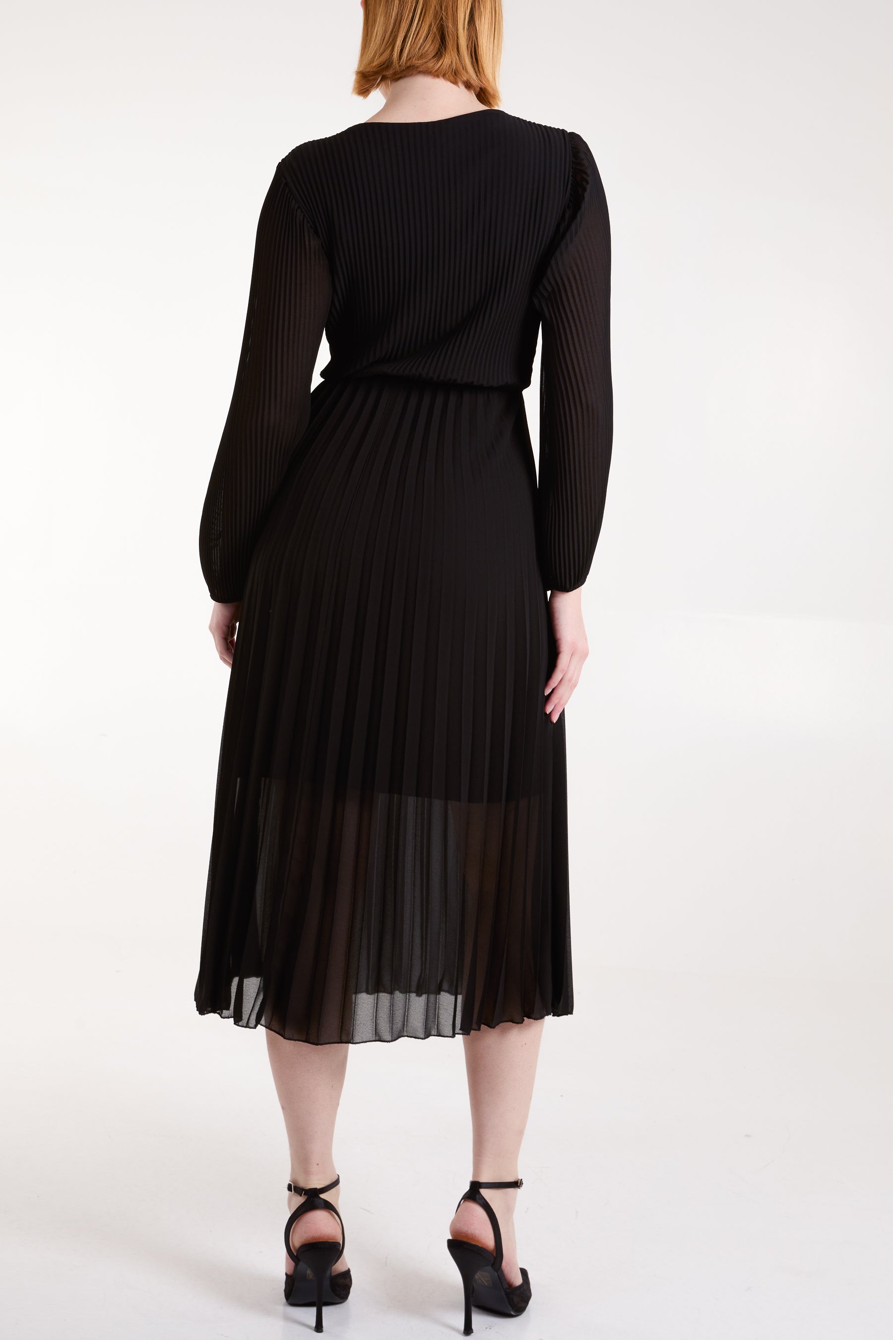 Wrap Front Pleated Midi Dress