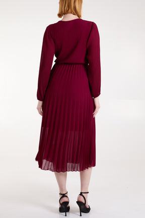 Wrap Front Pleated Midi Dress