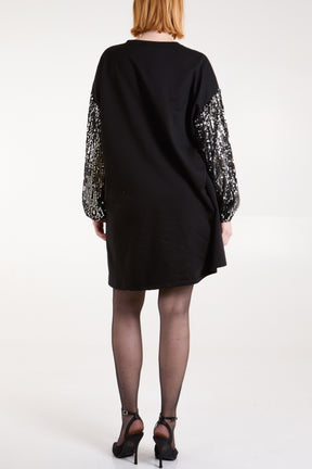 Sequin Sleeve Pocket Sweatshirt Dress