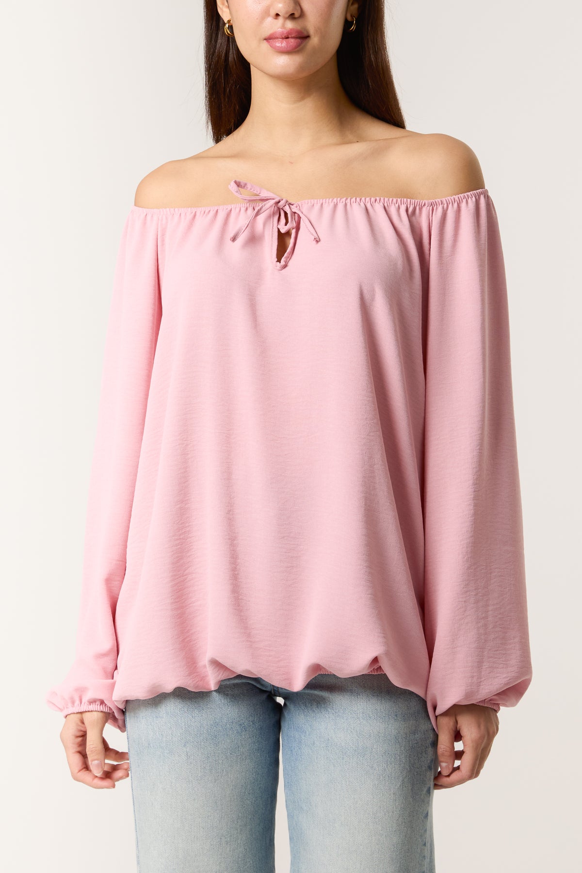 Bow Keyhole Bardot Blouse