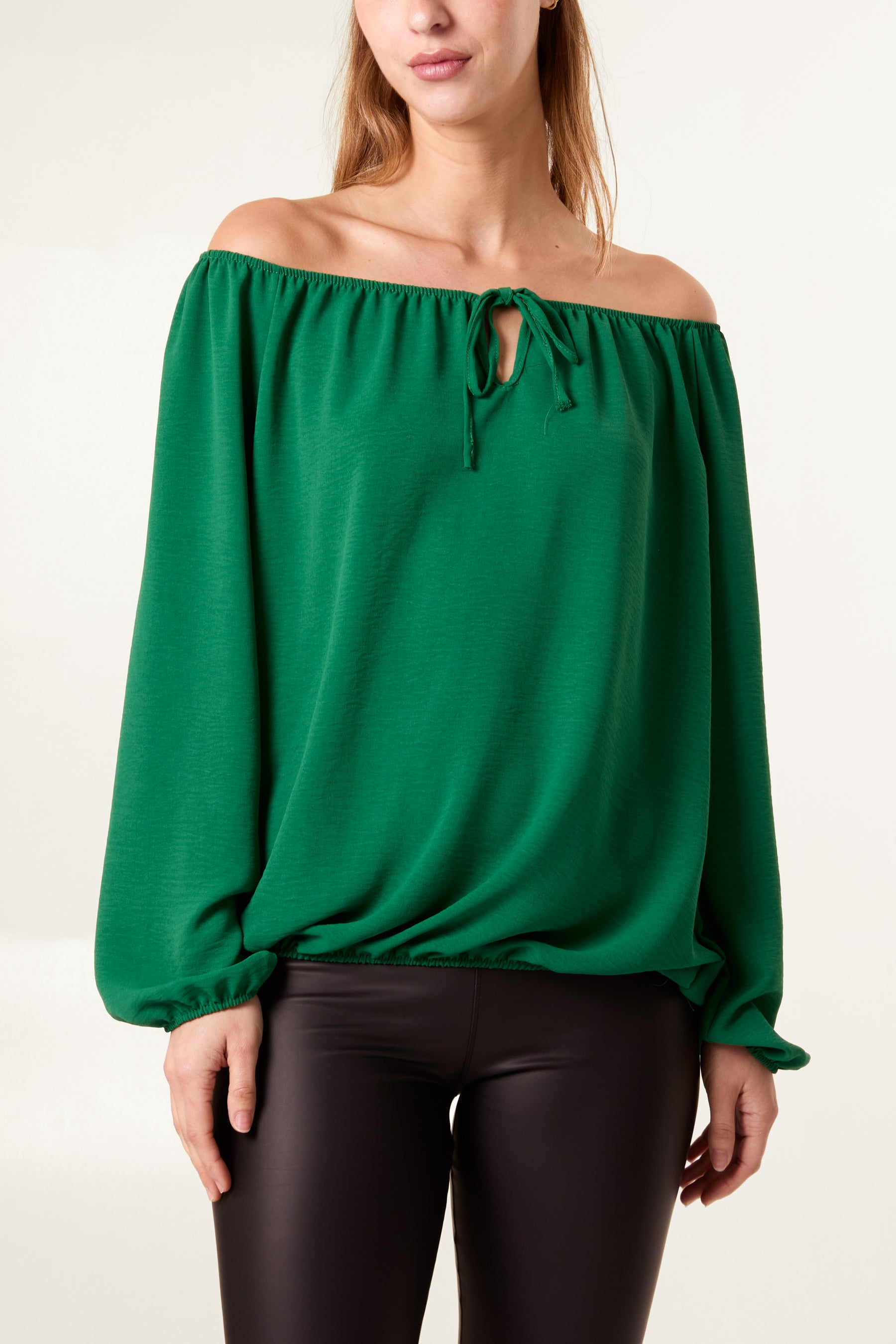 Bow Keyhole Bardot Blouse