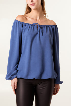 Bow Keyhole Bardot Blouse