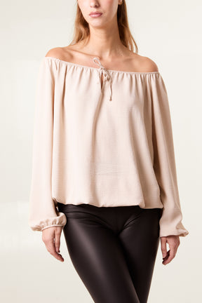 Bow Keyhole Bardot Blouse