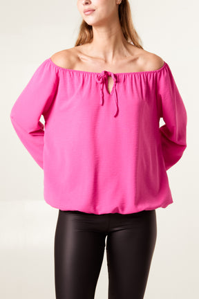 Bow Keyhole Bardot Blouse