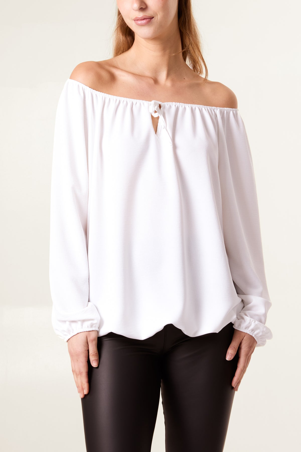 Bow Keyhole Bardot Blouse