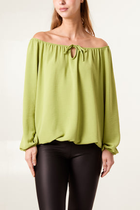 Bow Keyhole Bardot Blouse