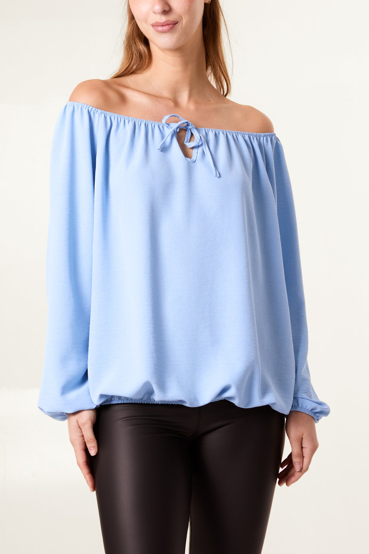 Bow Keyhole Bardot Blouse