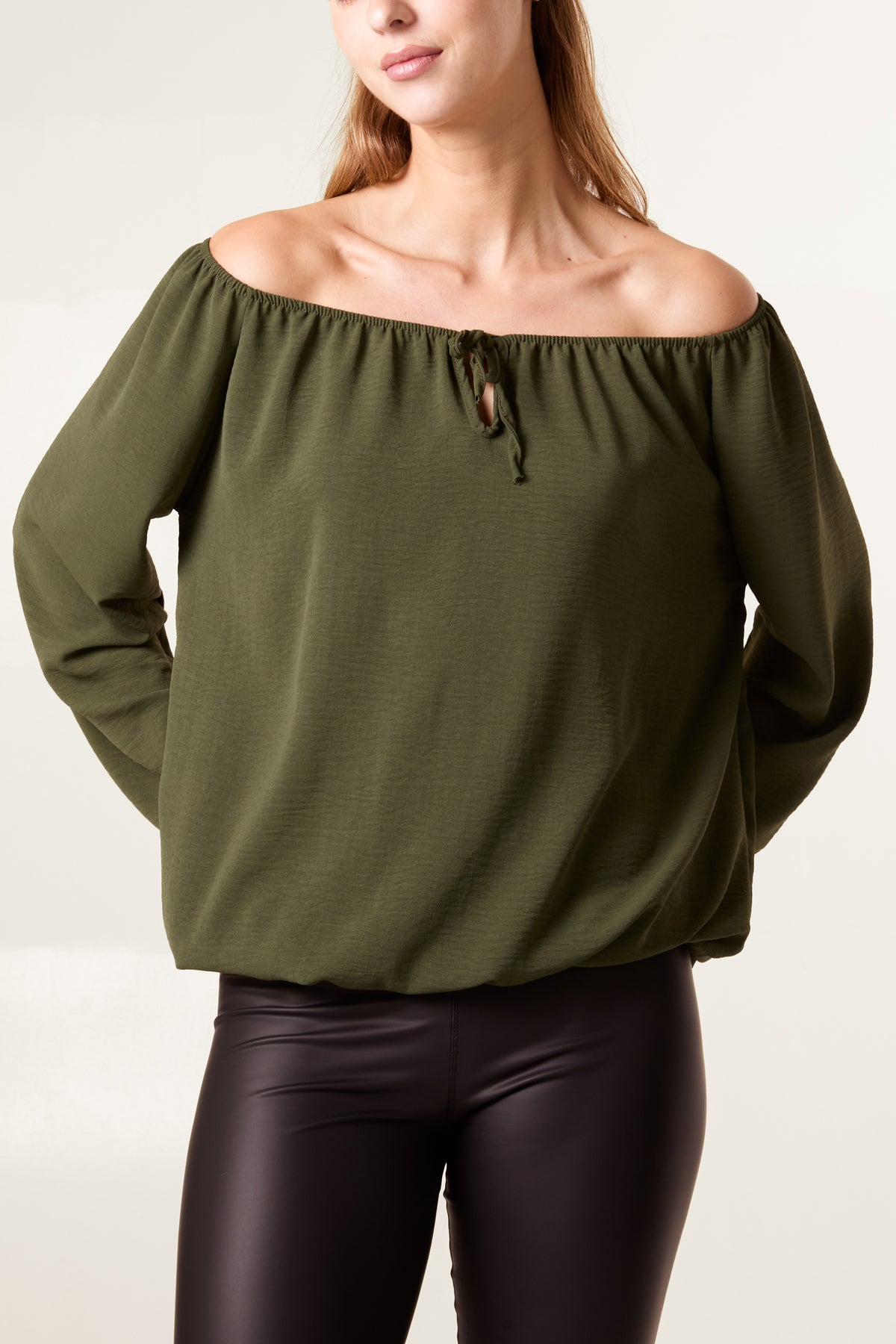 Bow Keyhole Bardot Blouse