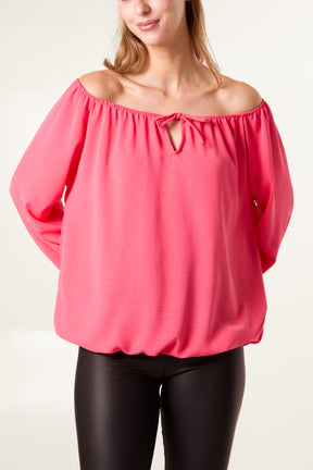 Bow Keyhole Bardot Blouse