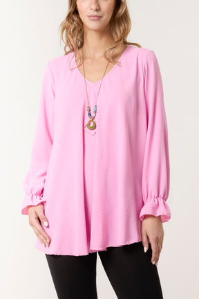 Necklace V-Neck Bell Sleeve Blouse