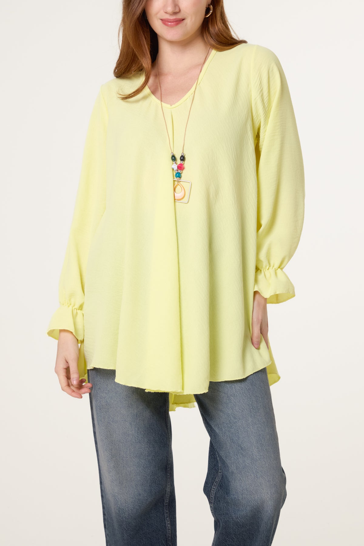 Necklace V-Neck Bell Sleeve Blouse
