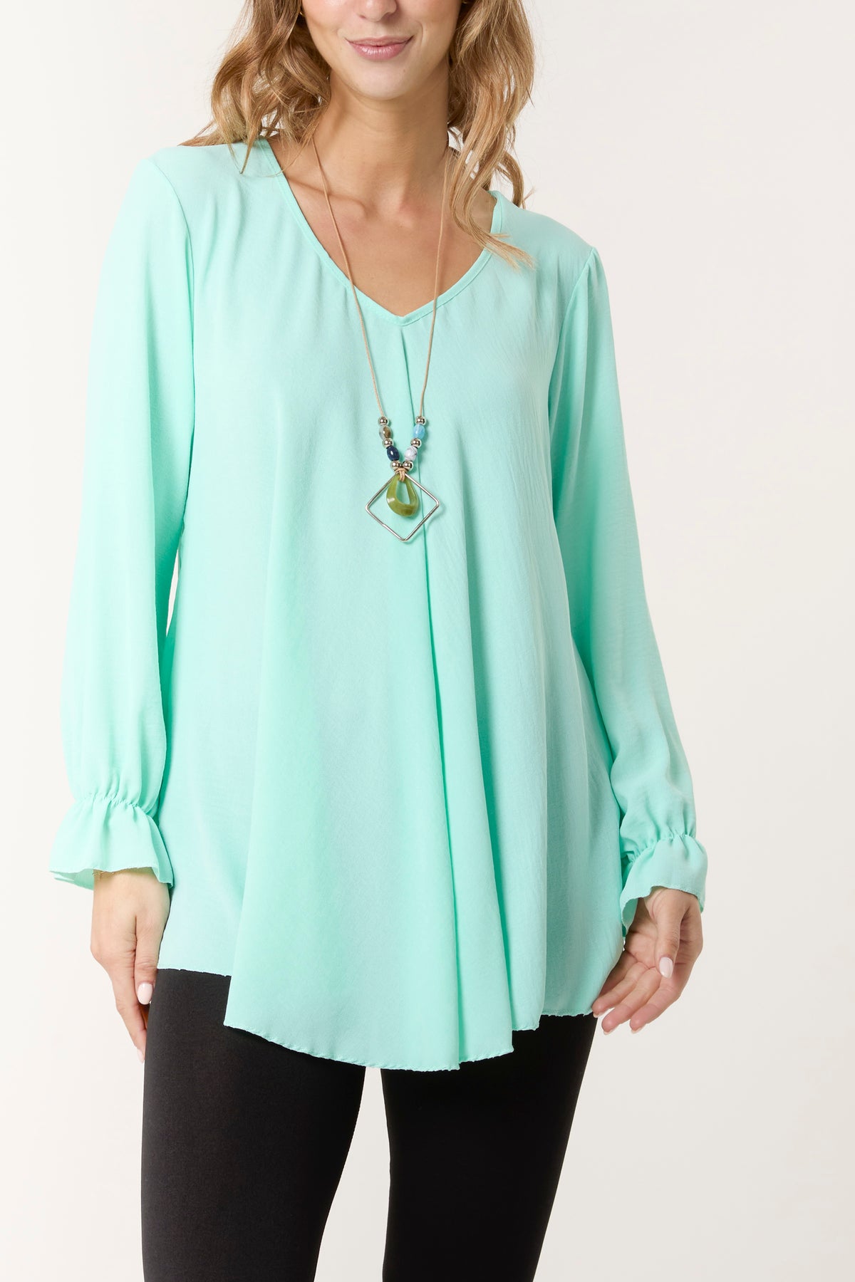 Necklace V-Neck Bell Sleeve Blouse