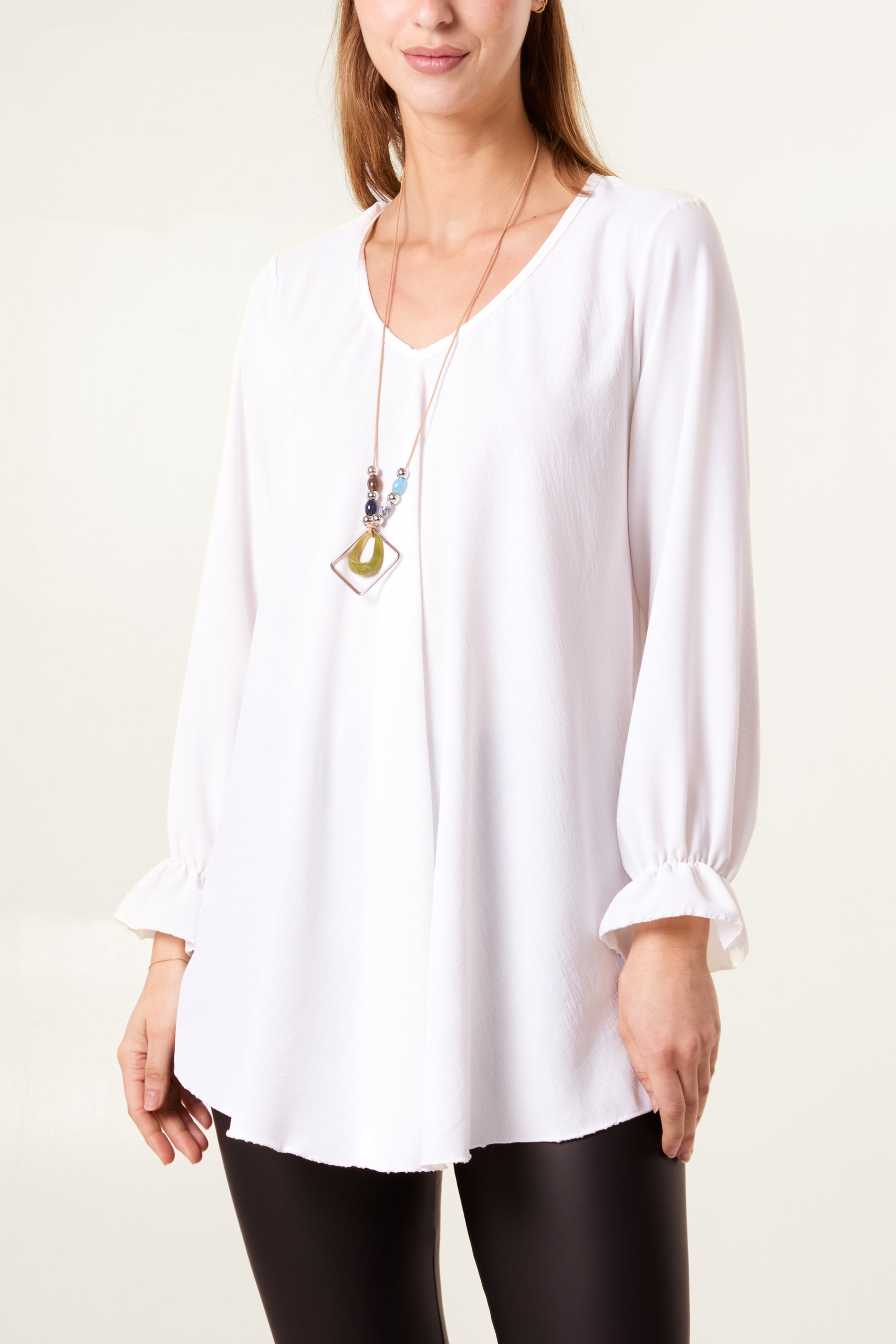 Necklace V-Neck Bell Sleeve Blouse